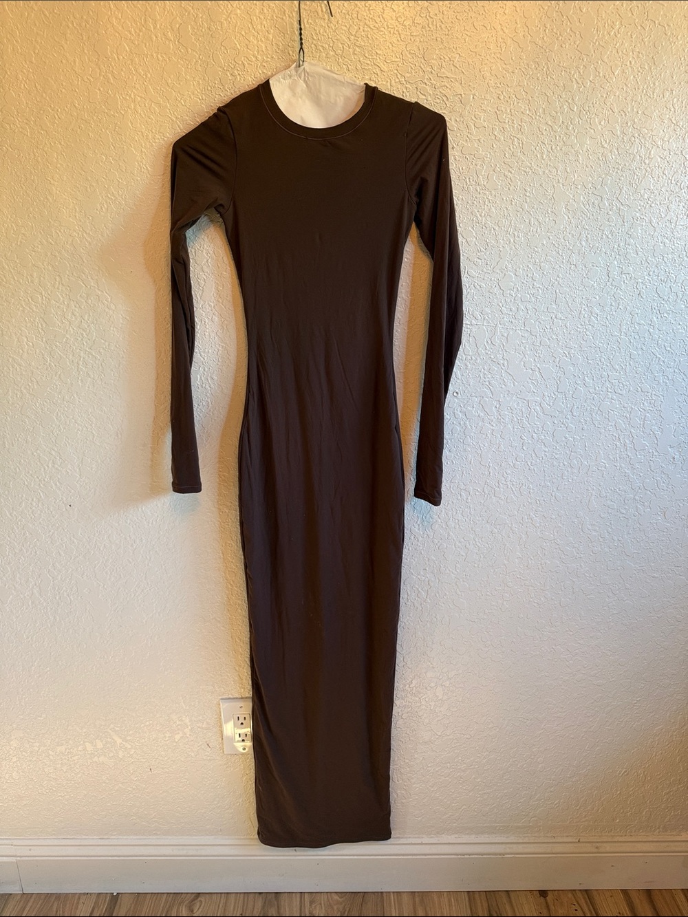 SKIMS Long-Sleeve Brown Bodycon Maxi Dress